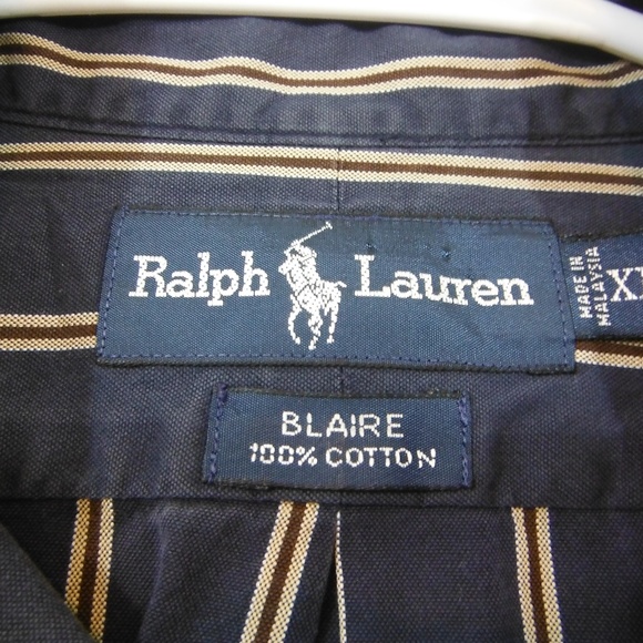 Ralph Lauren BLAIRE long sleeve button down check shirt, men's size M cotton navy blue type Vintage Second Hand
